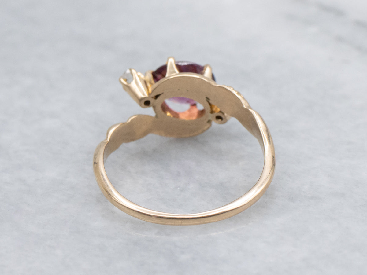 Rhodolite Garnet and Rose Cut Diamonds in Victorian Bypass Setting