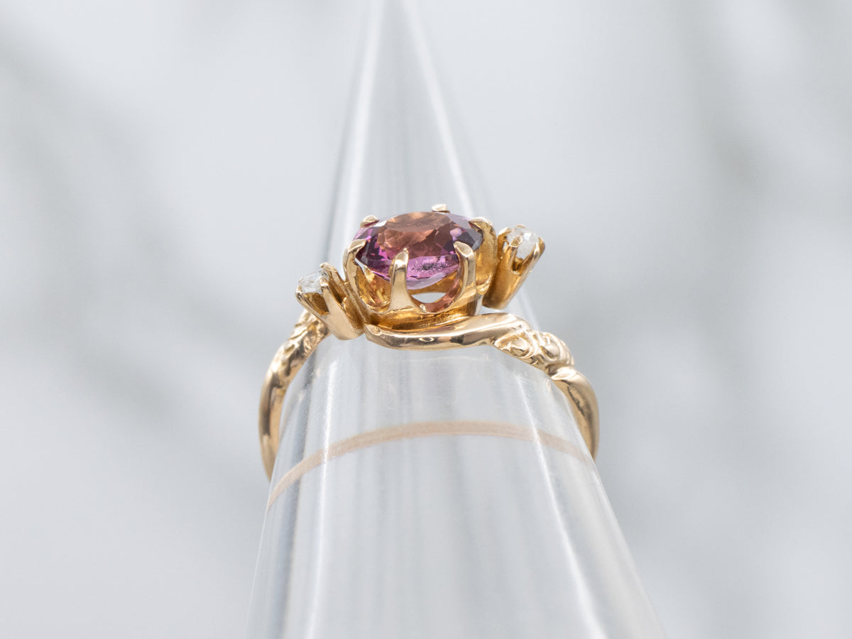 Rhodolite Garnet and Rose Cut Diamonds in Victorian Bypass Setting