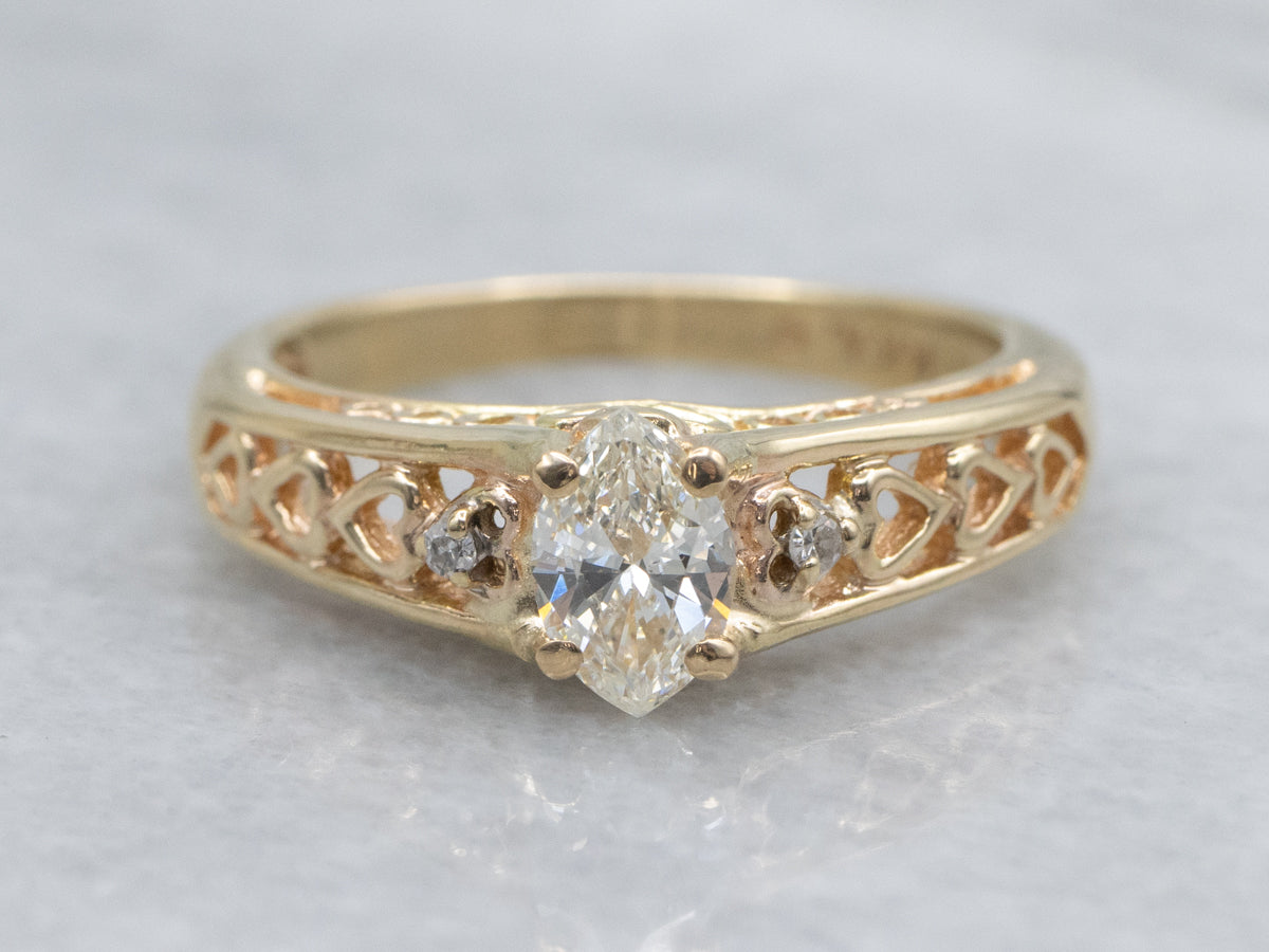 Marquise-Cut Diamond Sweetheart Filigree Engagement Ring