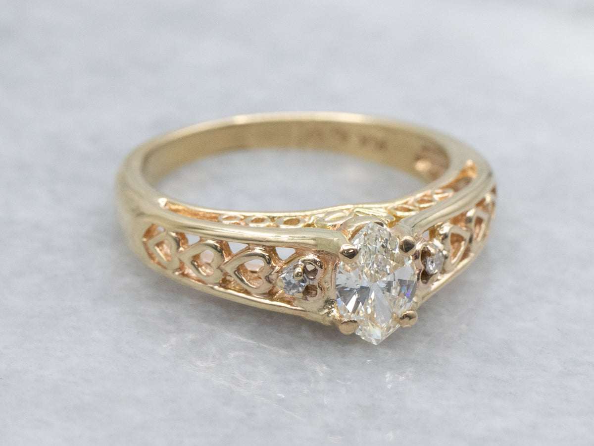Marquise-Cut Diamond Sweetheart Filigree Engagement Ring