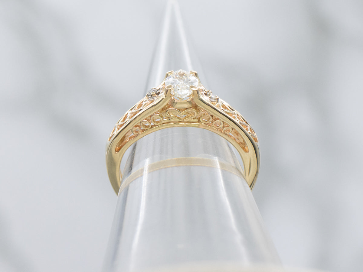 Marquise-Cut Diamond Sweetheart Filigree Engagement Ring