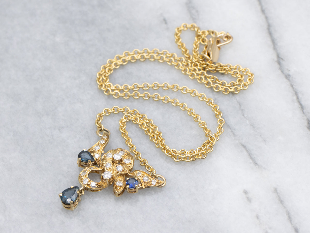 Floral 18-Karat Gold Sapphire and Diamond Necklace