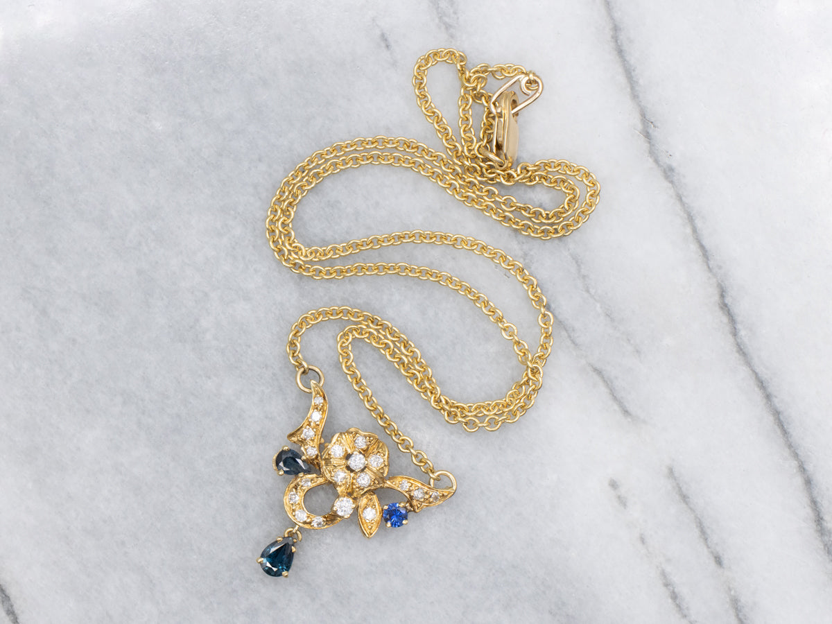 Floral 18-Karat Gold Sapphire and Diamond Necklace