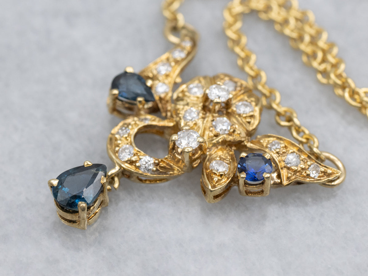 Floral 18-Karat Gold Sapphire and Diamond Necklace