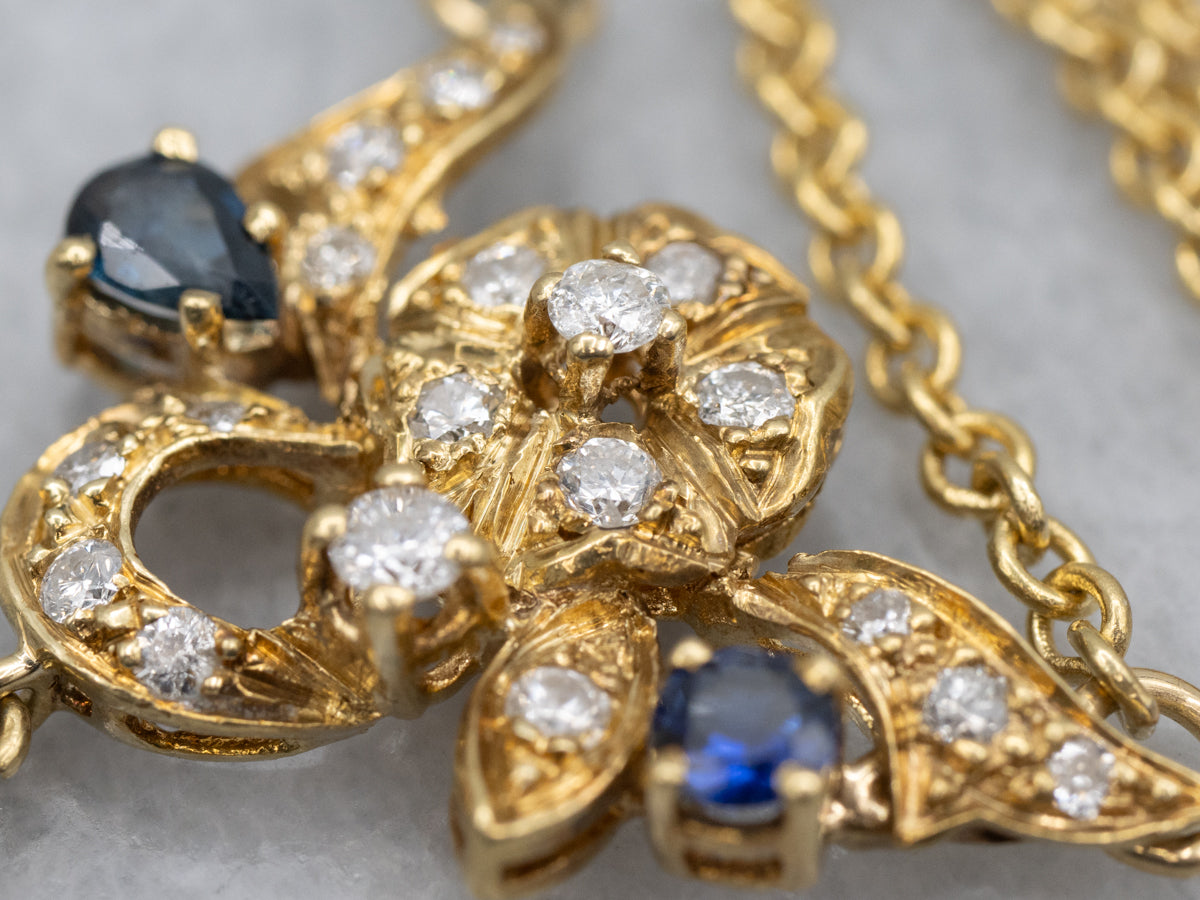 Floral 18-Karat Gold Sapphire and Diamond Necklace