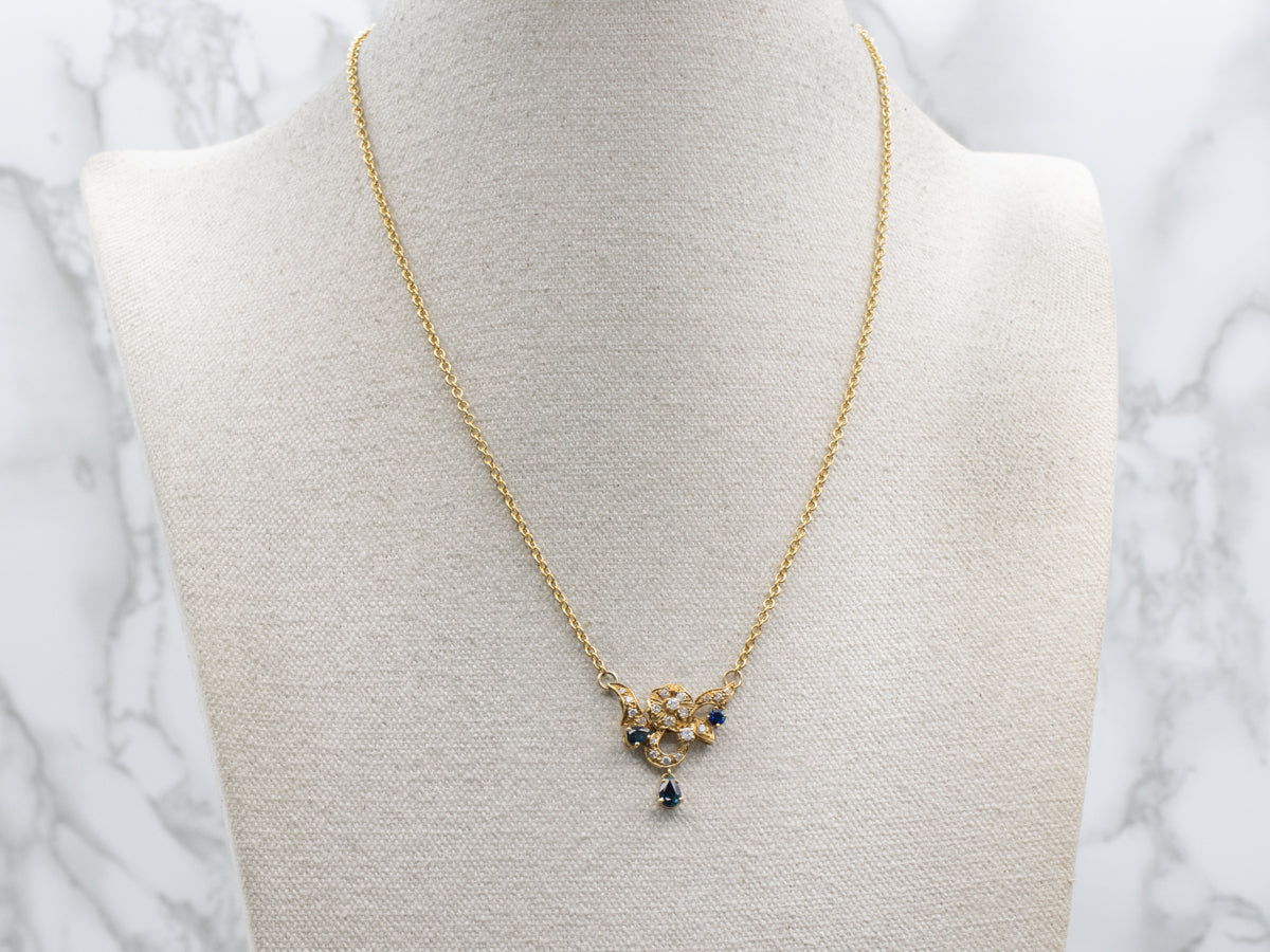 Floral 18-Karat Gold Sapphire and Diamond Necklace