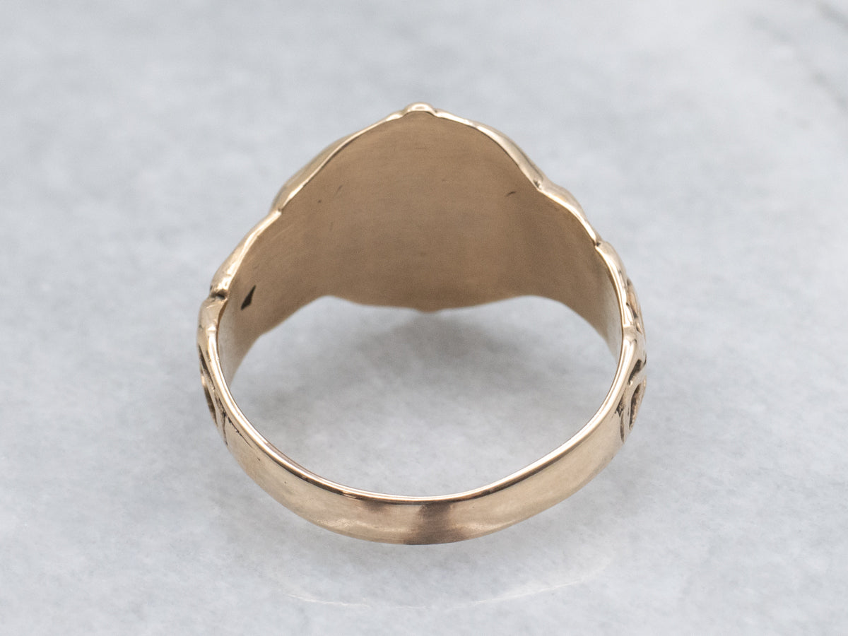 Ornate Antique Gold Oval-Top Signet Ring