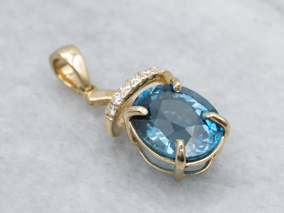Modern London Blue Topaz and Diamond Gold Twist Pendant