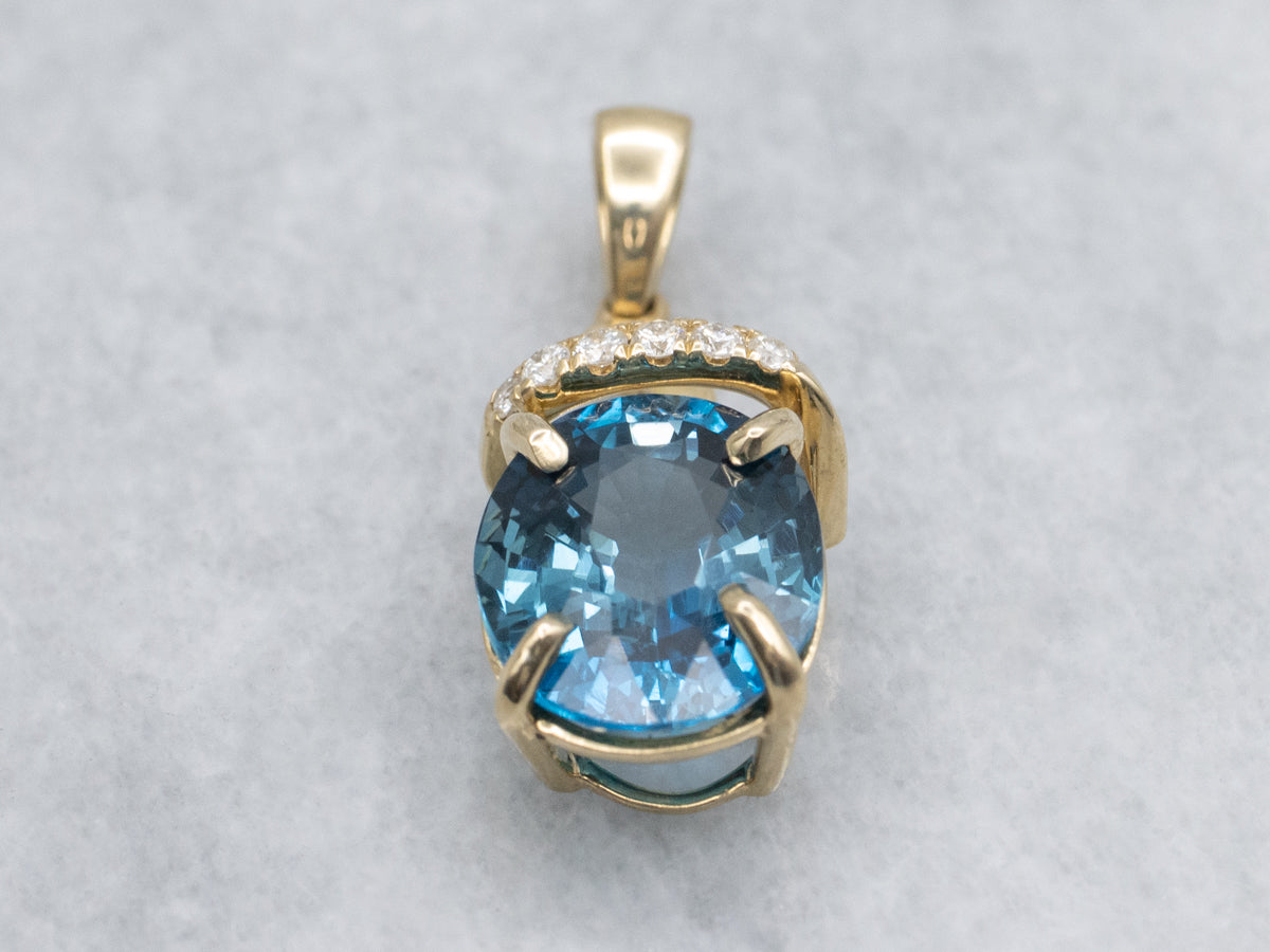Modern London Blue Topaz and Diamond Gold Twist Pendant