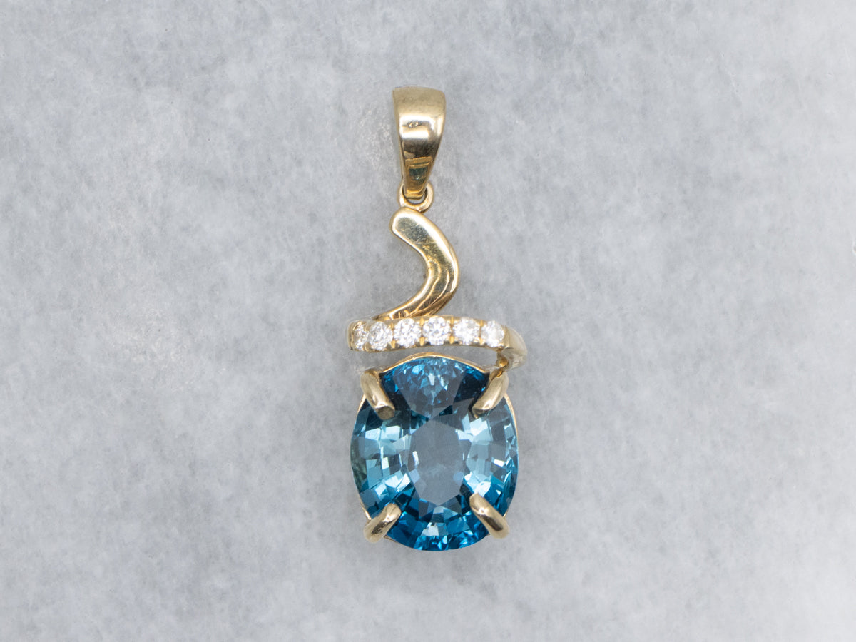 Modern London Blue Topaz and Diamond Gold Twist Pendant