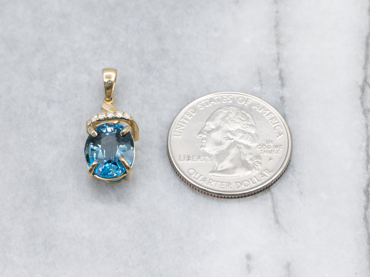 Modern London Blue Topaz and Diamond Gold Twist Pendant