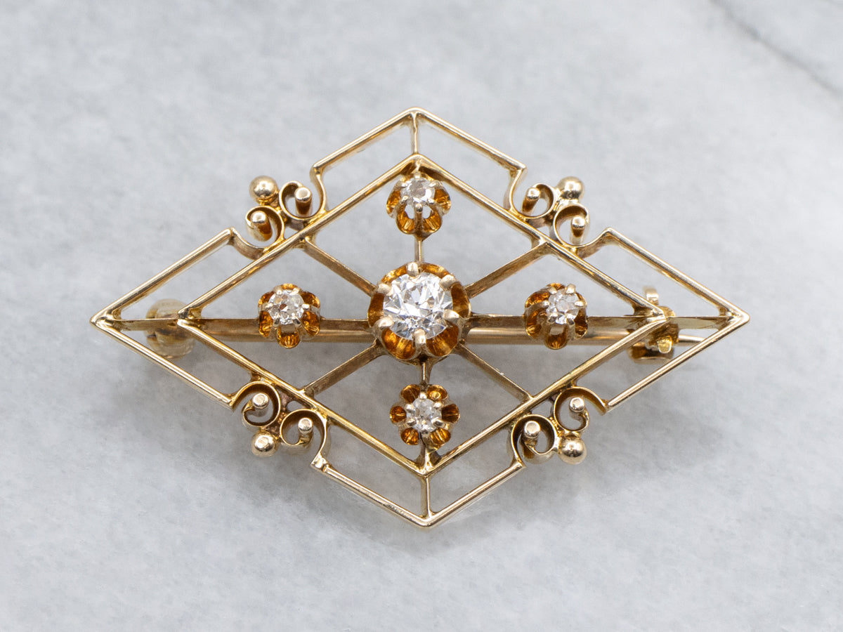 Antique Old-Mine Cut Diamond Buttercup Set Brooch
