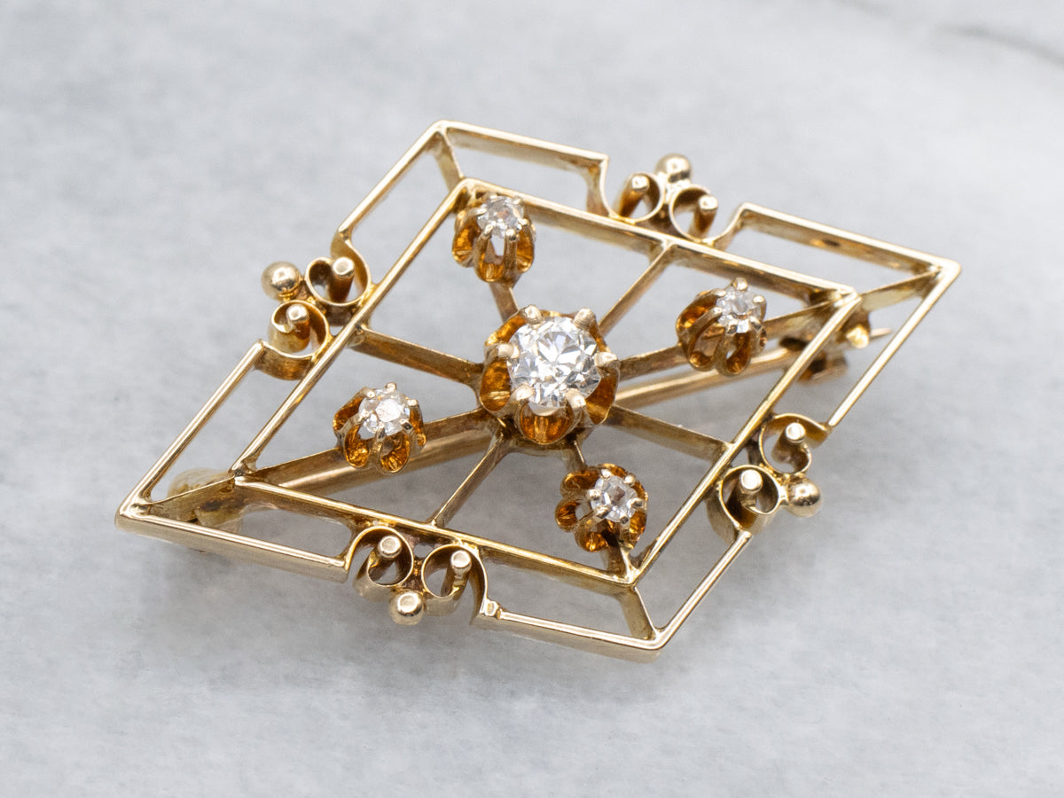 Antique Old-Mine Cut Diamond Buttercup Set Brooch