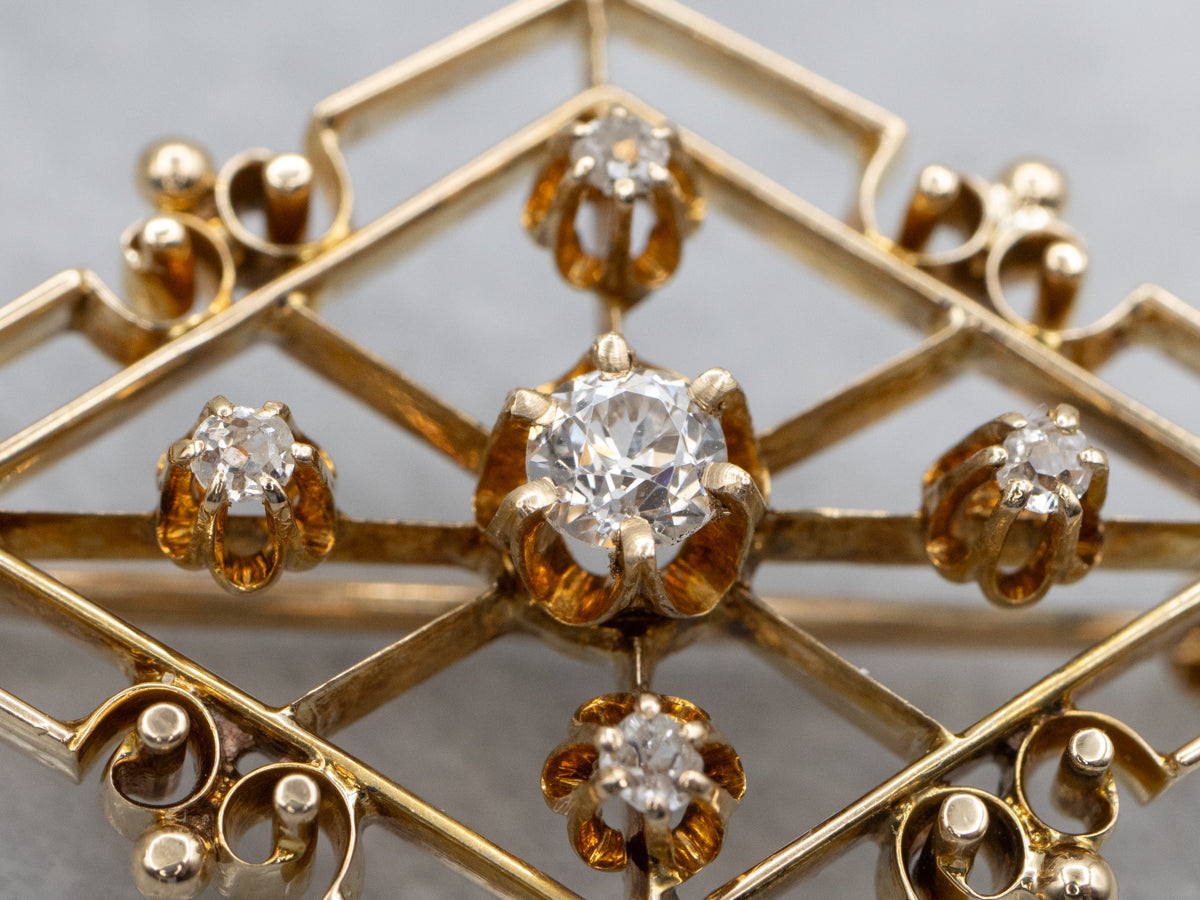 Antique Old-Mine Cut Diamond Buttercup Set Brooch