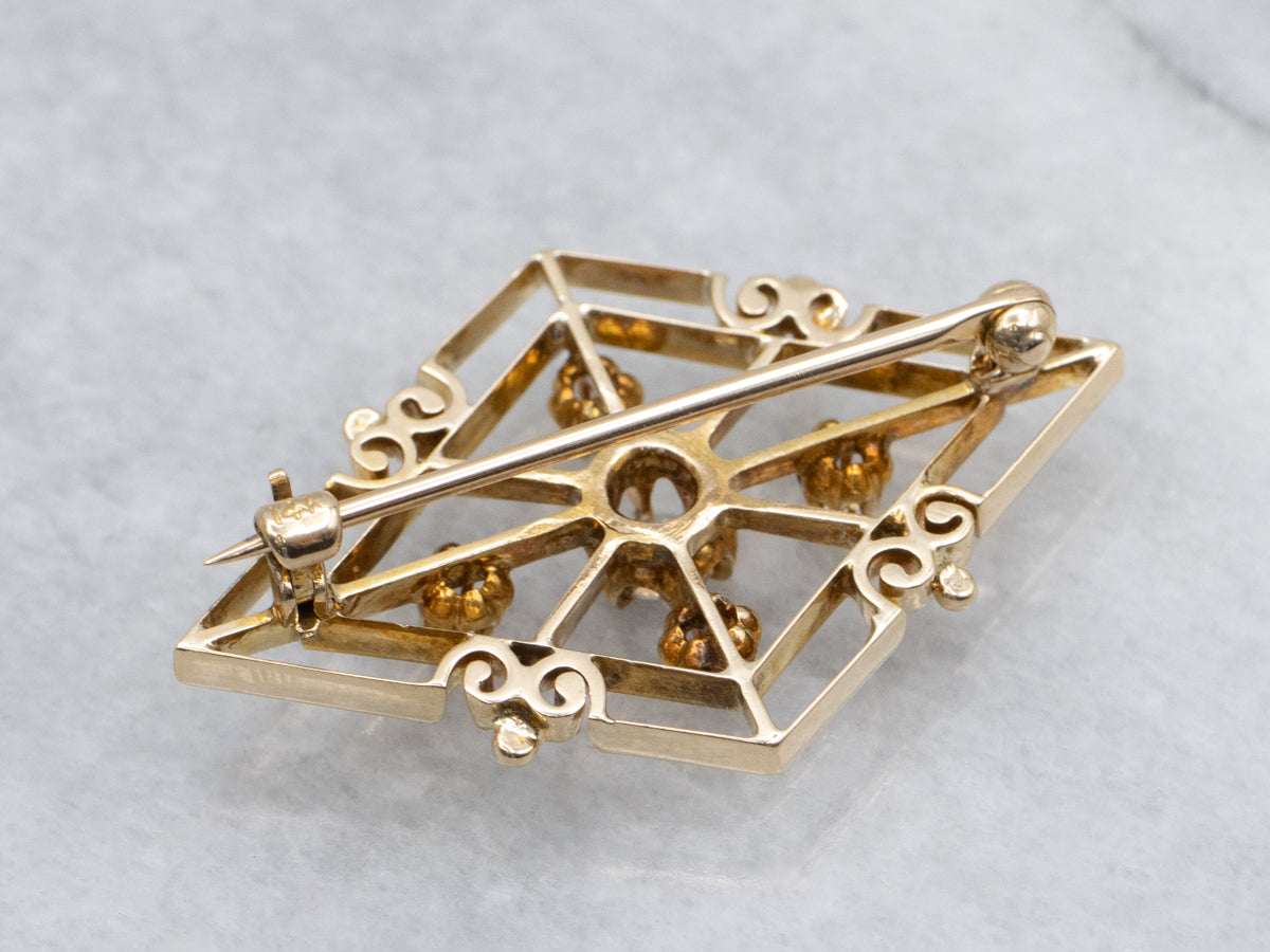 Antique Old-Mine Cut Diamond Buttercup Set Brooch