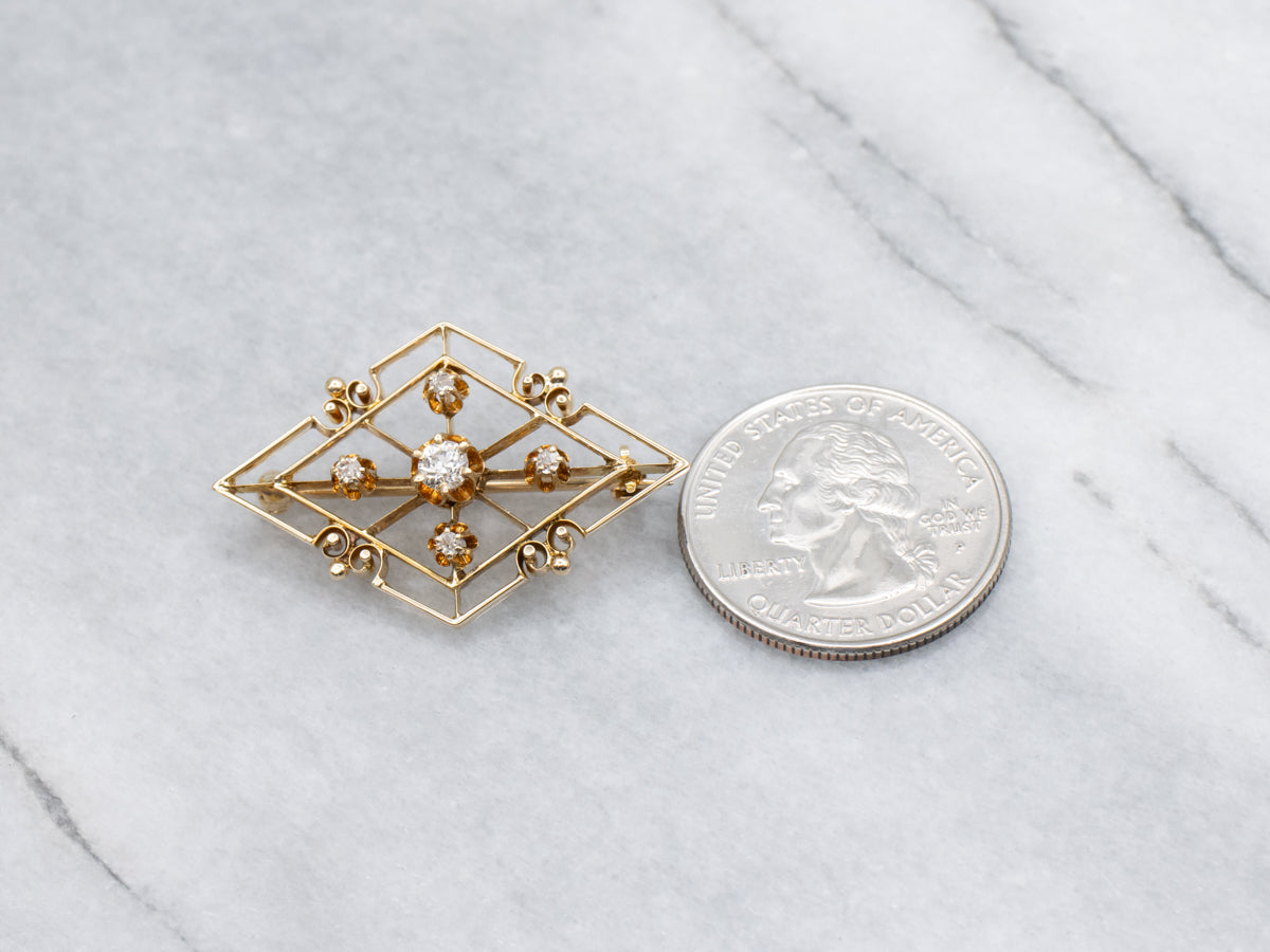 Antique Old-Mine Cut Diamond Buttercup Set Brooch