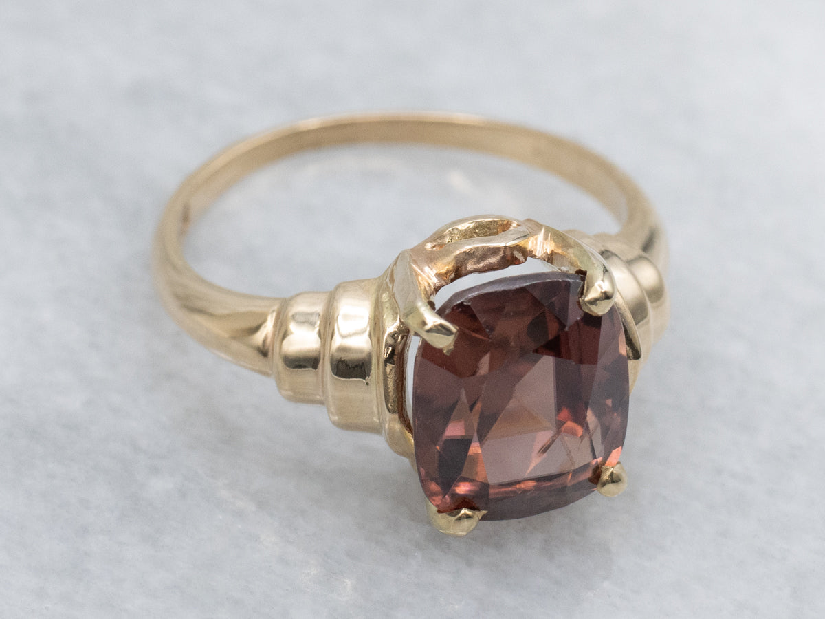 Rose-Hued Zircon and Gold Solitaire Ring