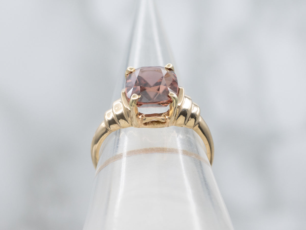 Rose-Hued Zircon and Gold Solitaire Ring