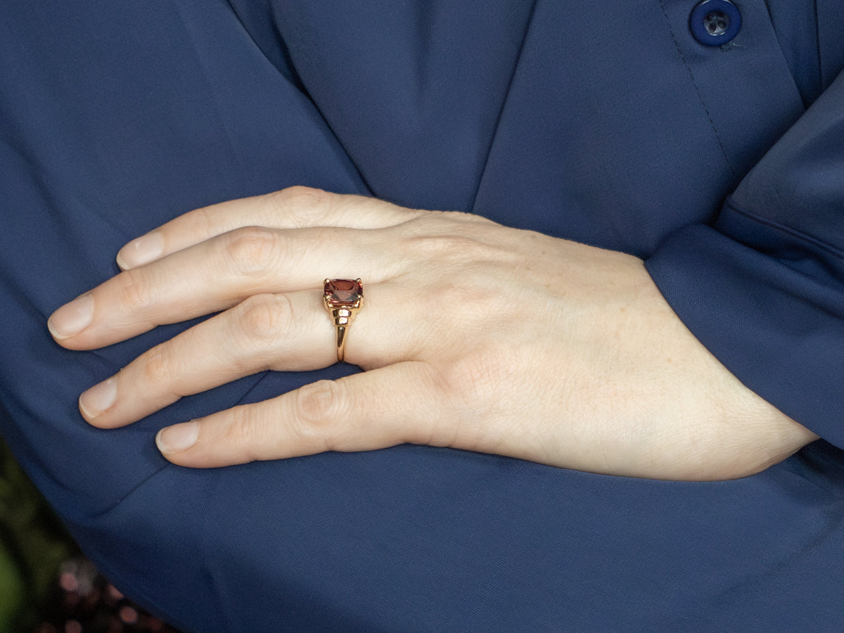 Rose-Hued Zircon and Gold Solitaire Ring