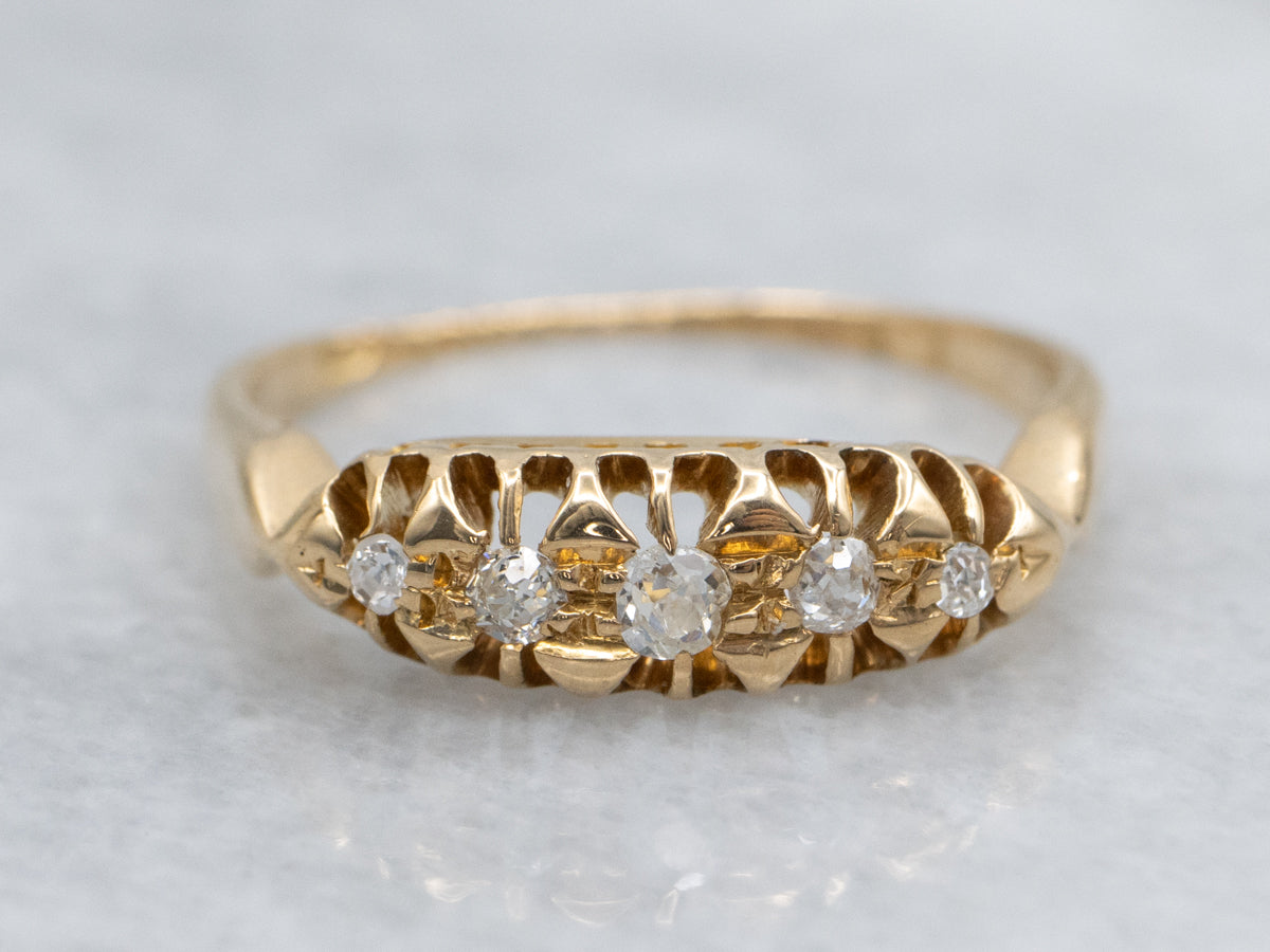 Antique Old Mine Cut Diamond 18-Karat Gold Band