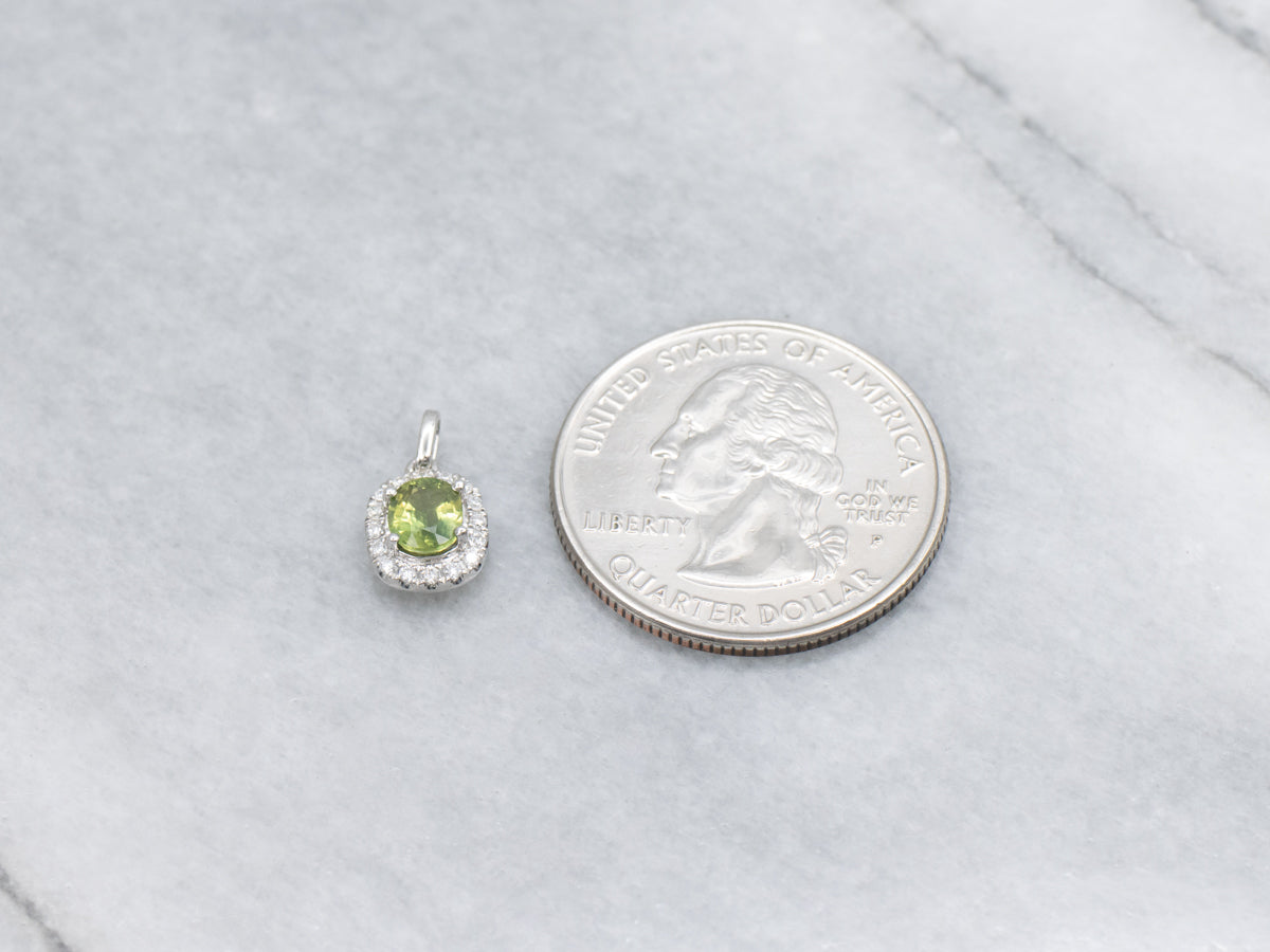Modern Lime-Green Sapphire and Diamond Halo Pendant