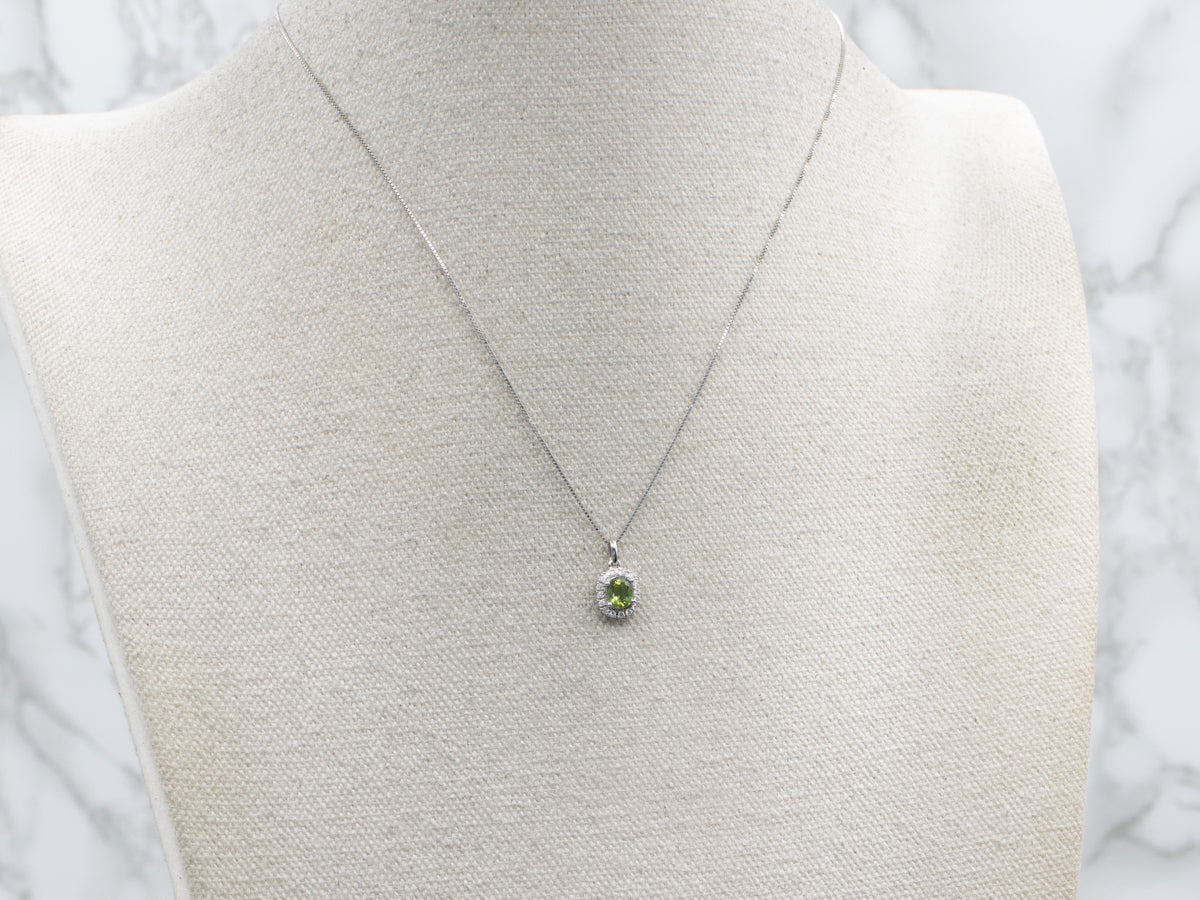 Modern Lime-Green Sapphire and Diamond Halo Pendant