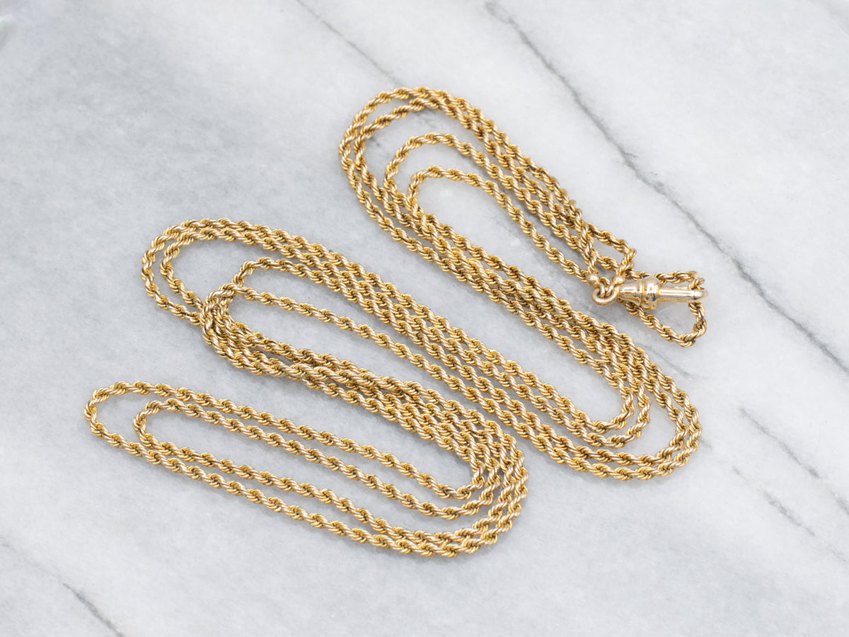 Long Antique Rope-Twist Lariat Chain with Dog Clip Clasp