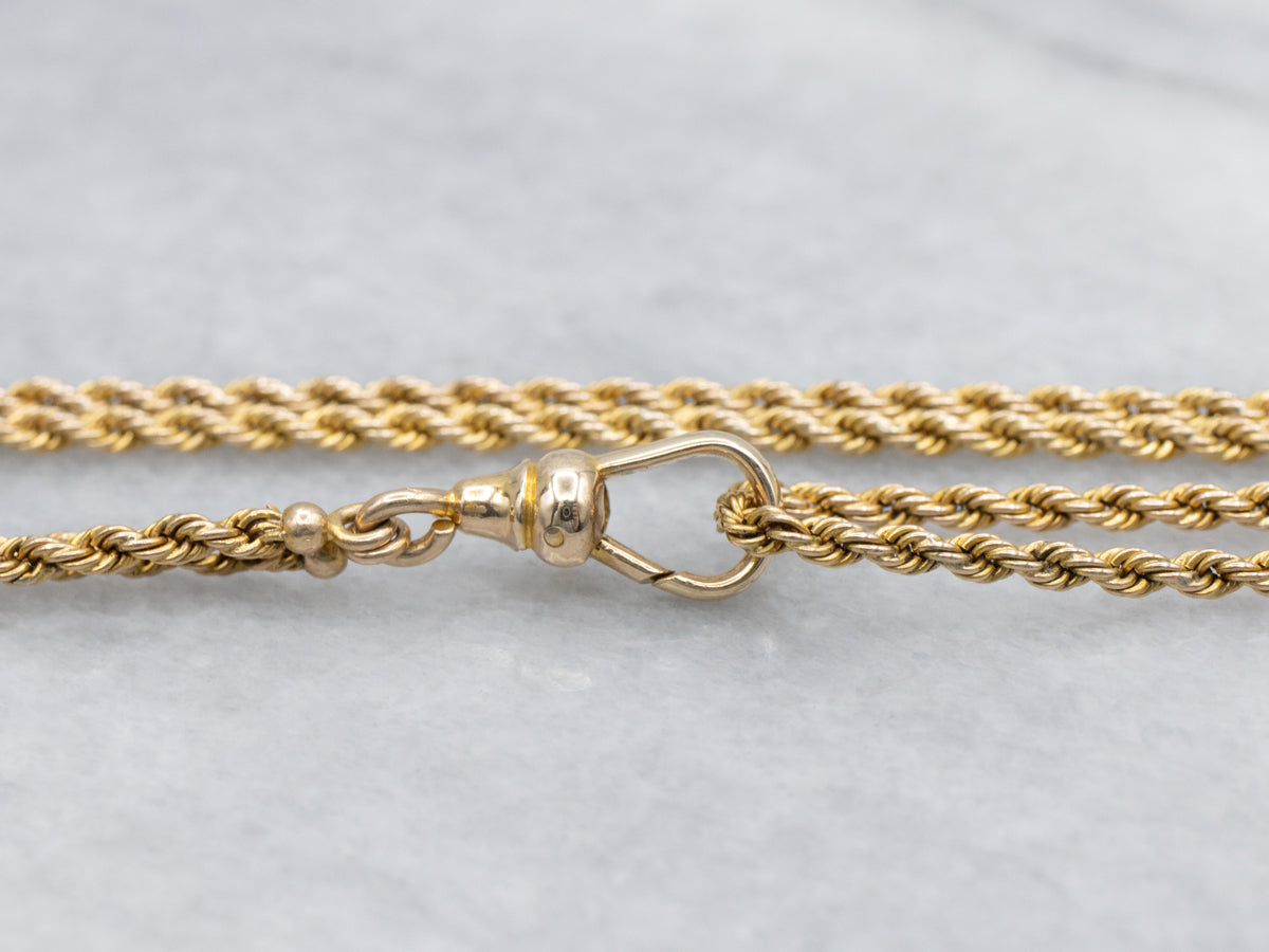 Long Antique Rope-Twist Lariat Chain with Dog Clip Clasp