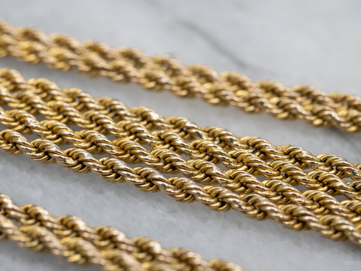 Long Antique Rope-Twist Lariat Chain with Dog Clip Clasp