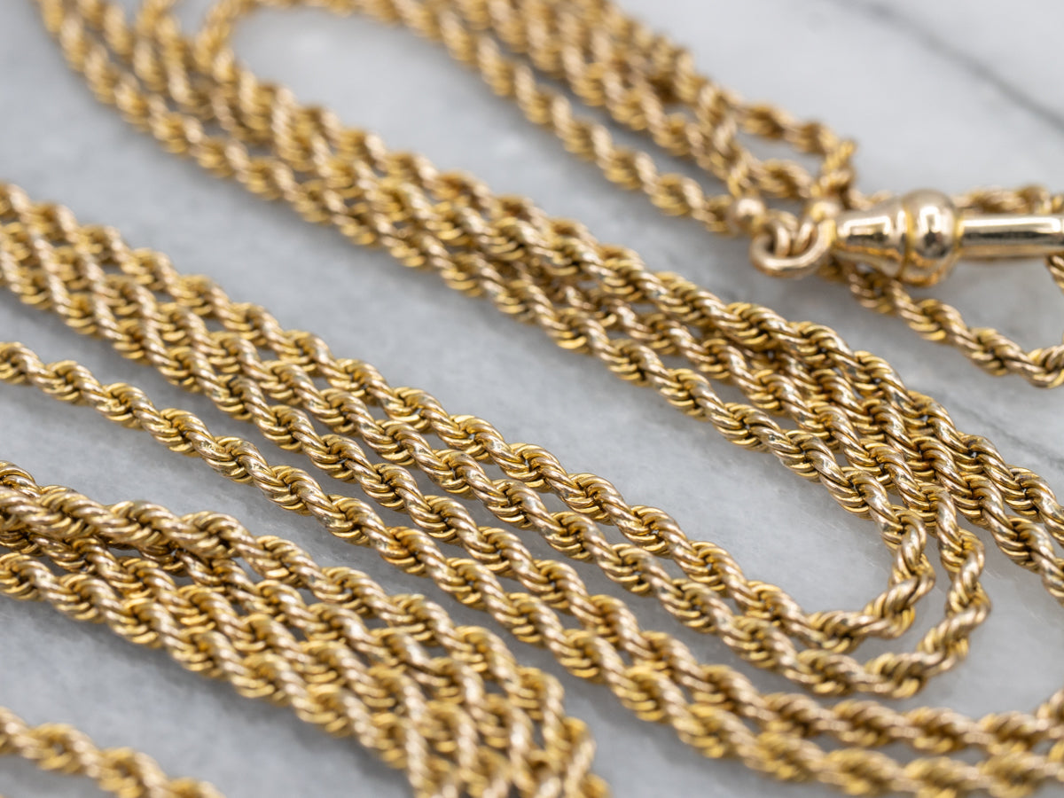 Long Antique Rope-Twist Lariat Chain with Dog Clip Clasp