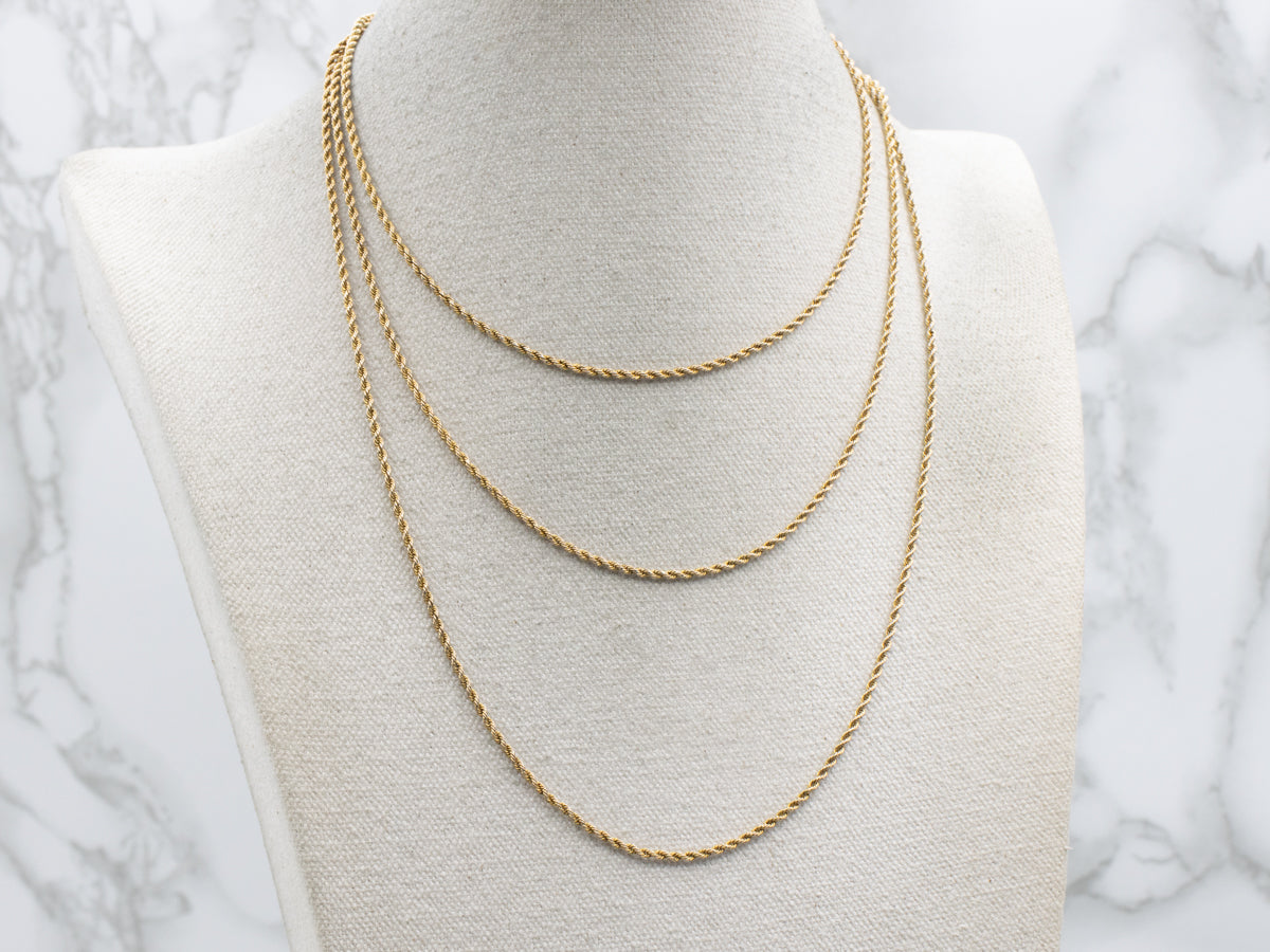 Long Antique Rope-Twist Lariat Chain with Dog Clip Clasp