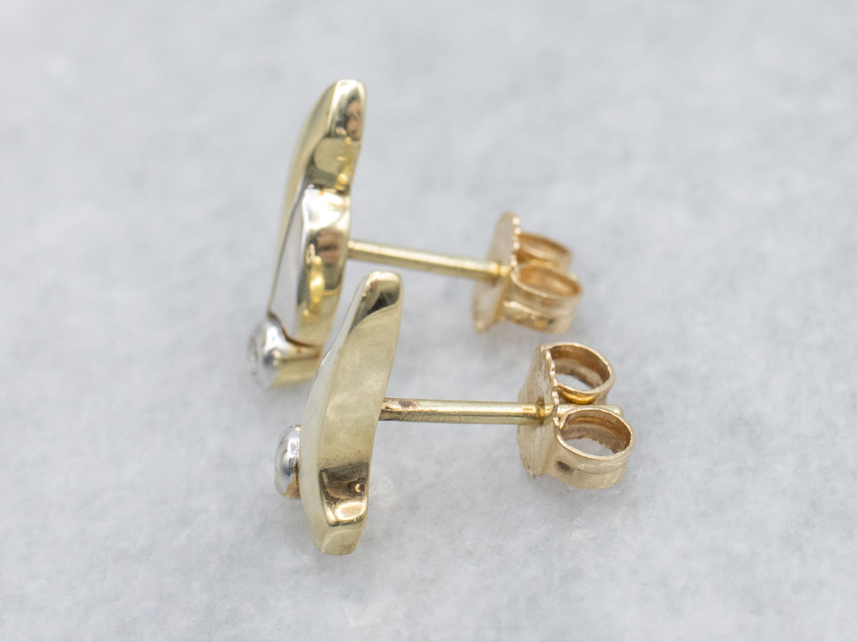 Modernist Two-Tone Gold Diamond Stud Earrings