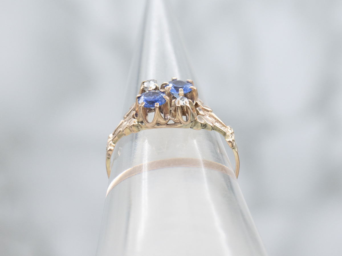 Sapphire and Rose Cut Diamond Victorian Rose Gold Ring