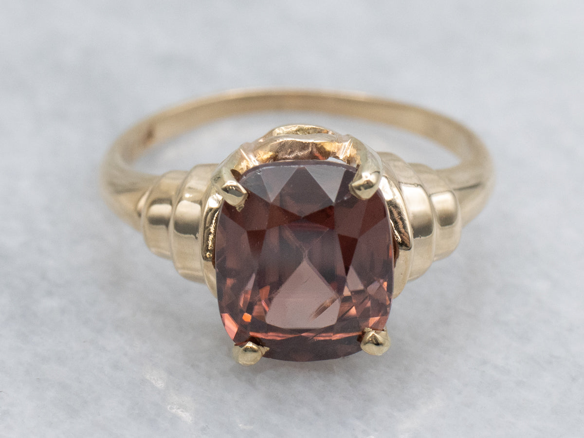 Rose-Hued Zircon and Gold Solitaire Ring