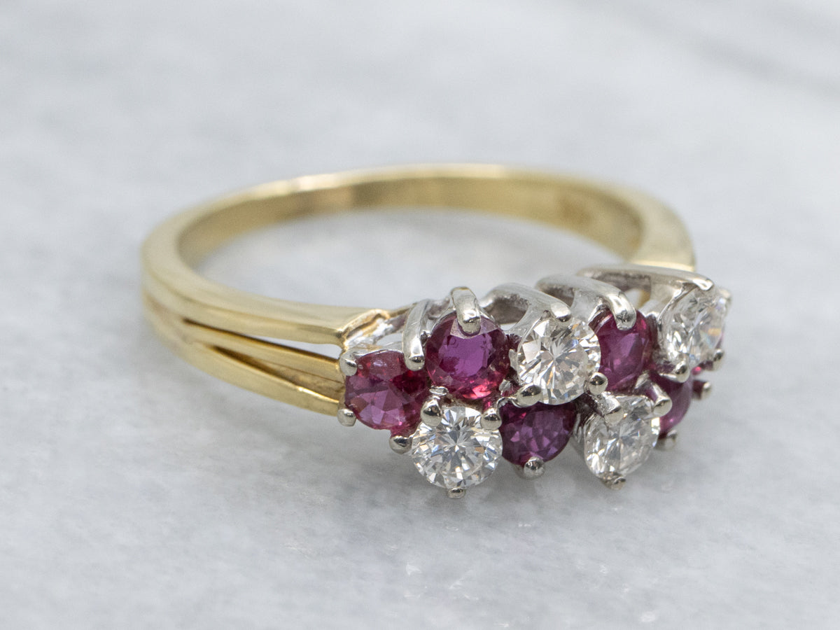 Ruby and Diamond Two-Tone Gold Cluster Ring