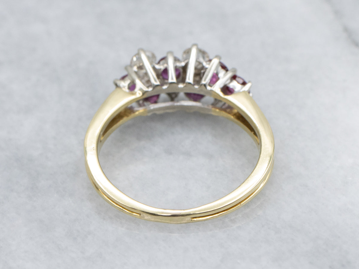 Ruby and Diamond Two-Tone Gold Cluster Ring