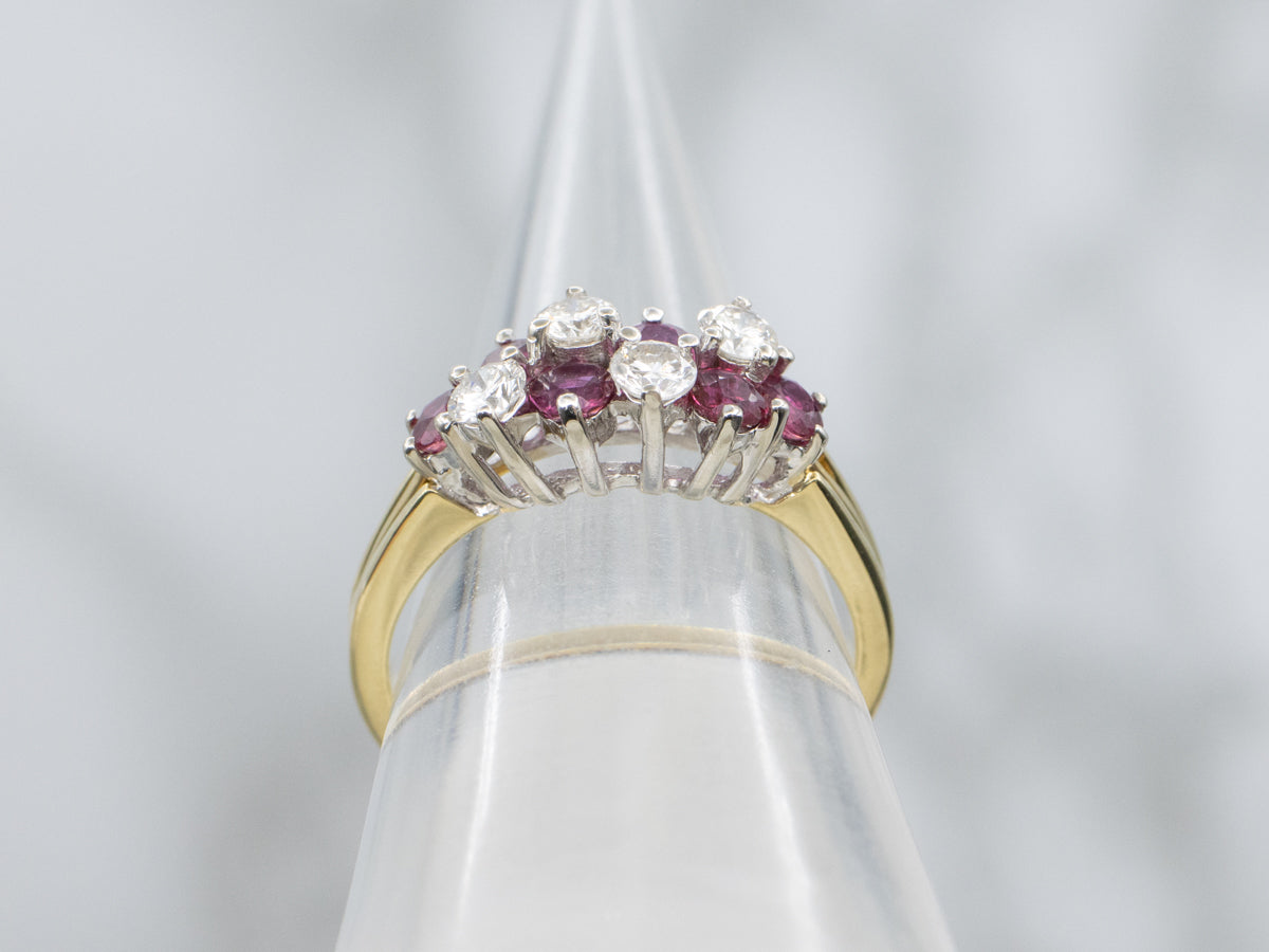 Ruby and Diamond Two-Tone Gold Cluster Ring