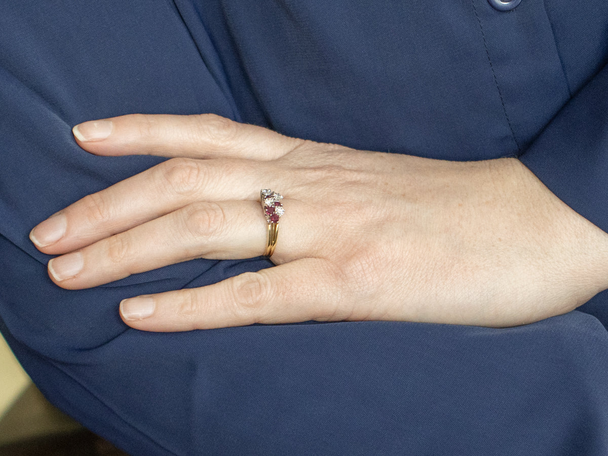 Ruby and Diamond Two-Tone Gold Cluster Ring