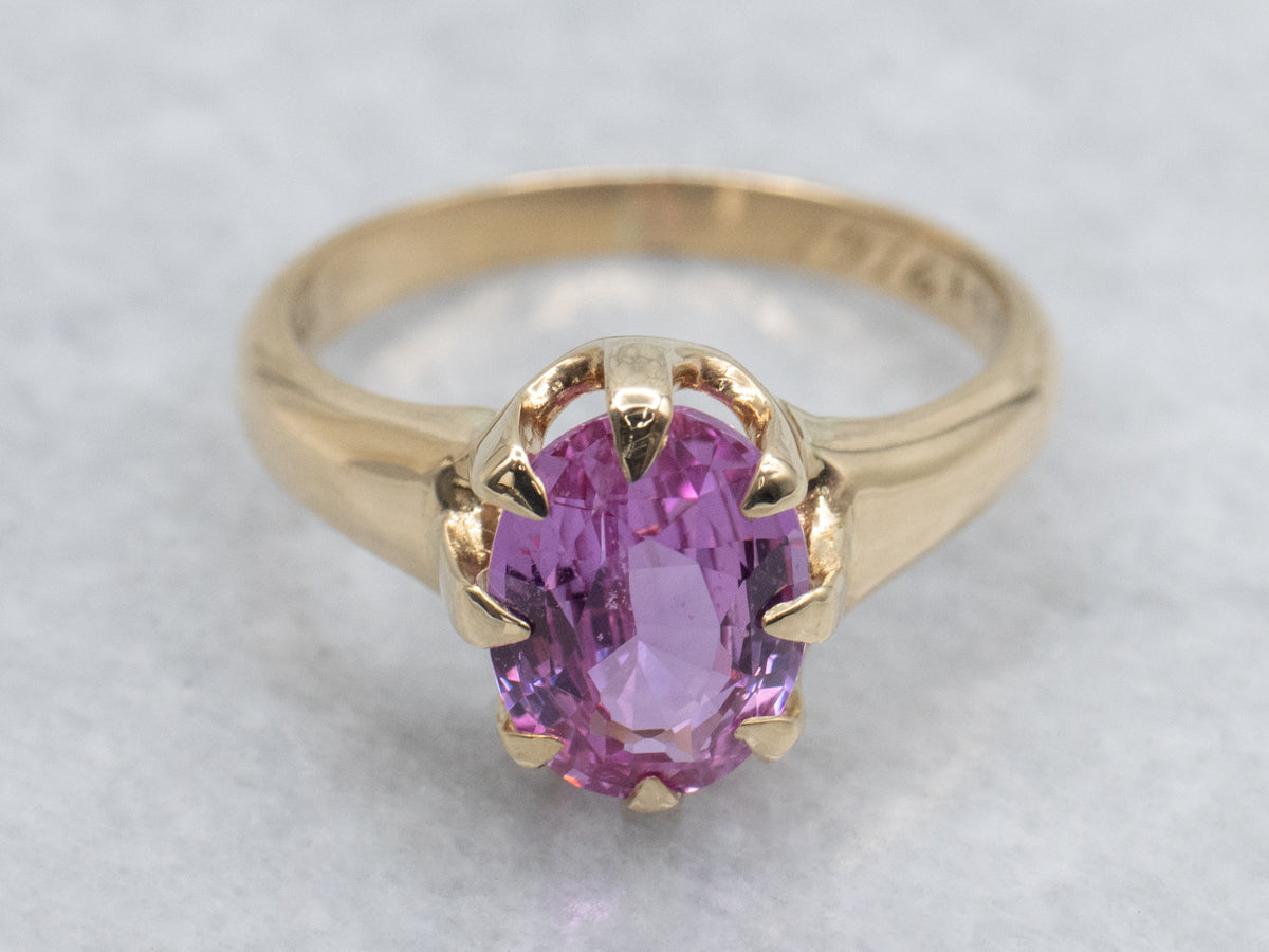 Pretty Pink Sapphire Solitaire in Vintage Gold Setting