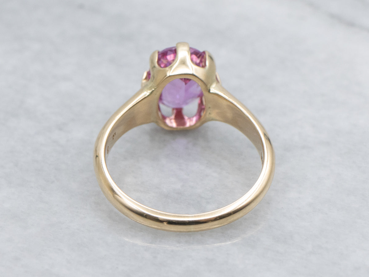 Pretty Pink Sapphire Solitaire in Vintage Gold Setting