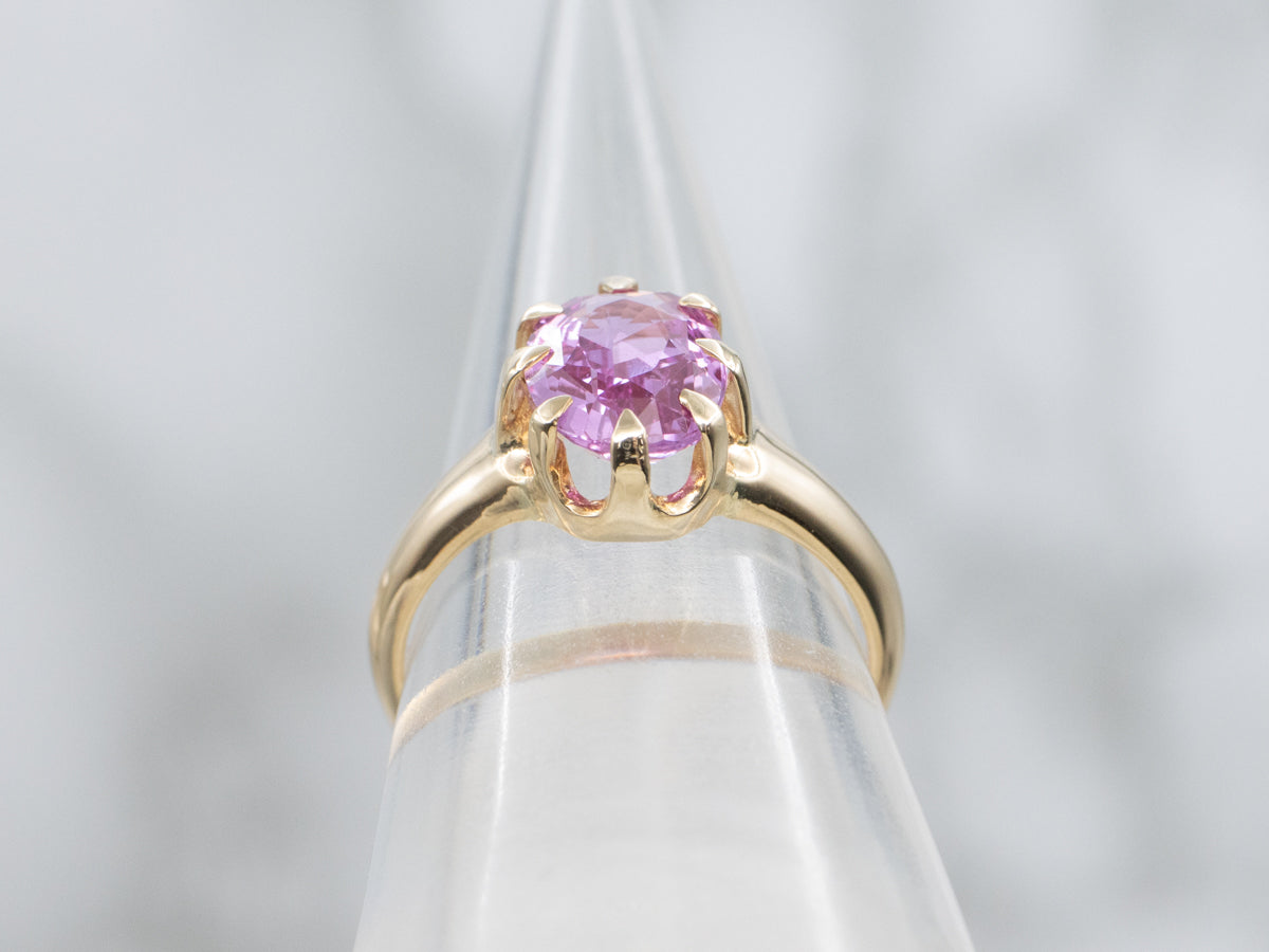 Pretty Pink Sapphire Solitaire in Vintage Gold Setting