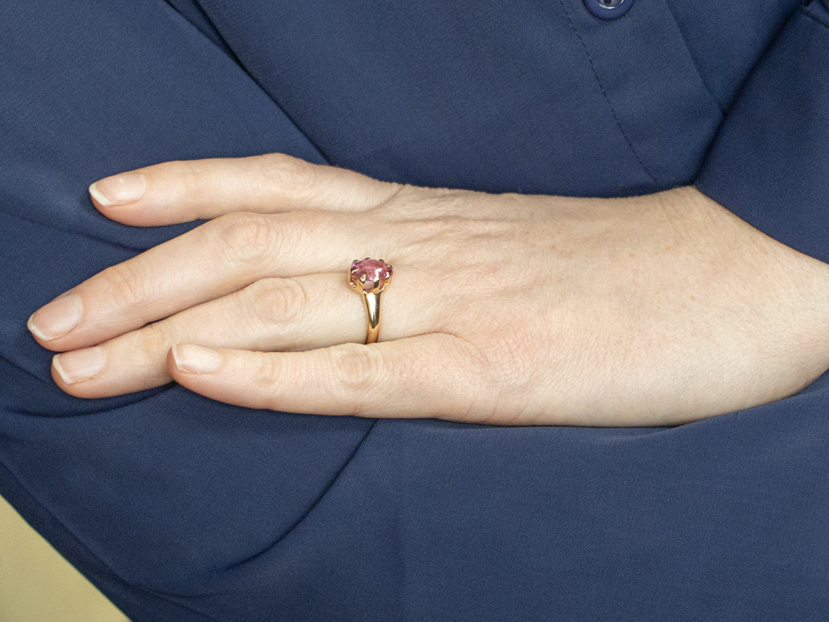 Pretty Pink Sapphire Solitaire in Vintage Gold Setting