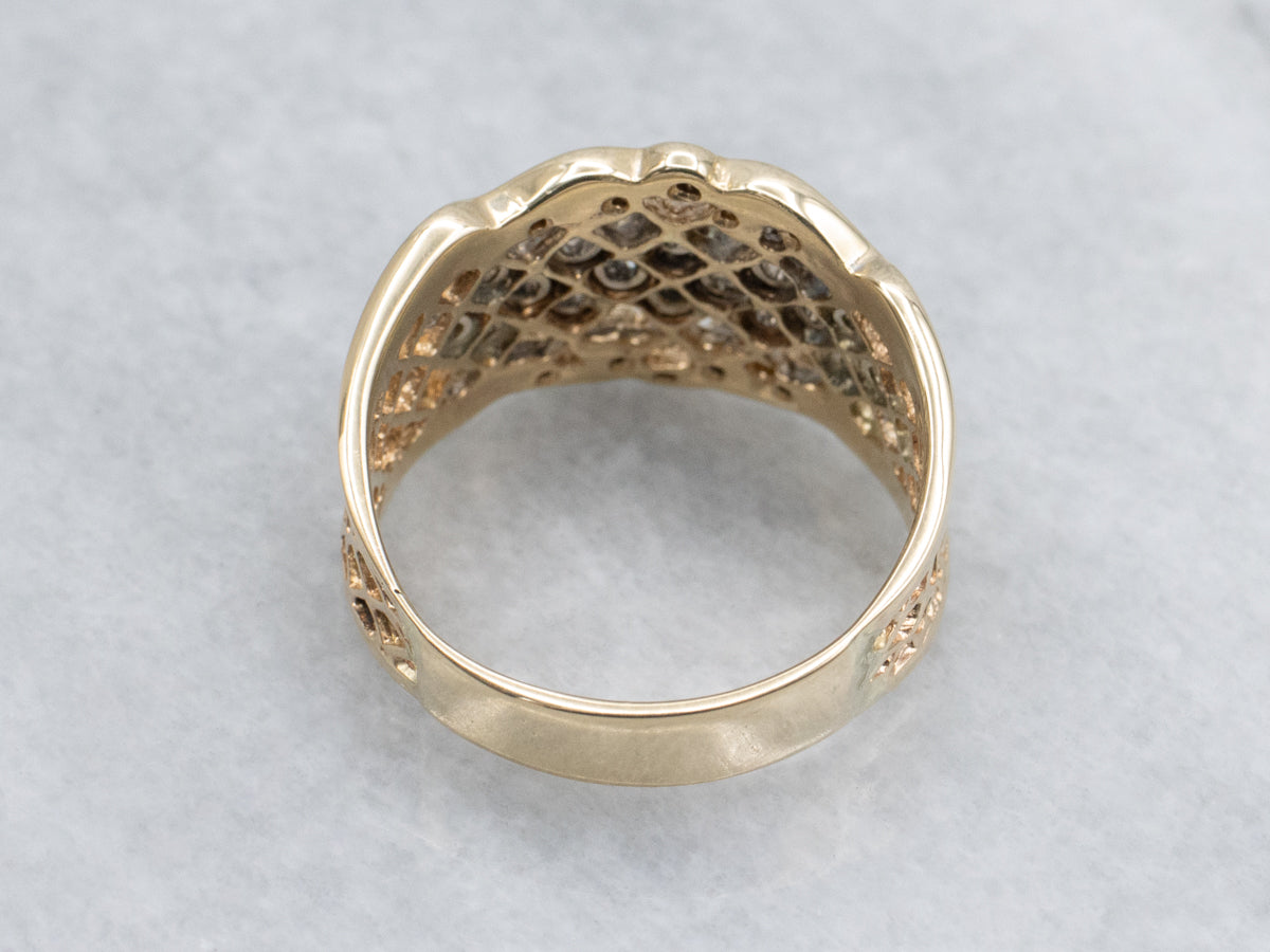 Diamond Cluster Ring with Pierced Gold Lattice Work