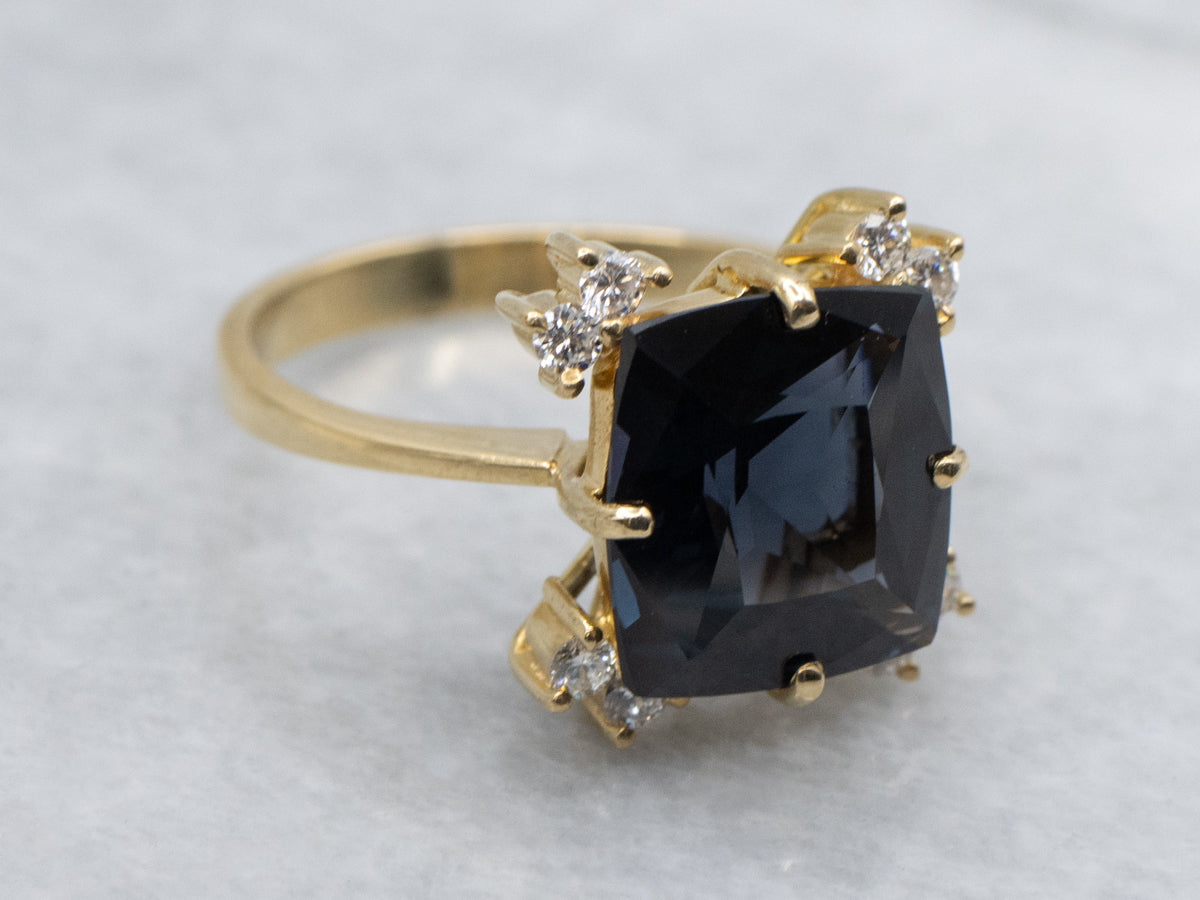 Lovely Blue Spinel and Diamond Ring in 18-Karat Gold