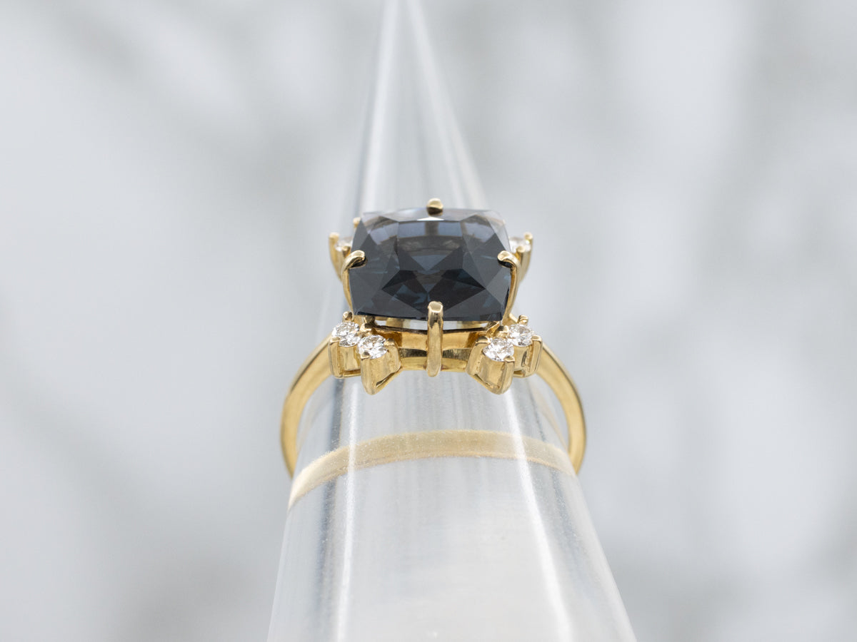 Lovely Blue Spinel and Diamond Ring in 18-Karat Gold