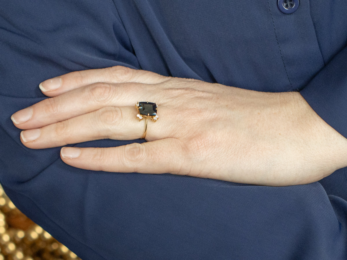 Lovely Blue Spinel and Diamond Ring in 18-Karat Gold