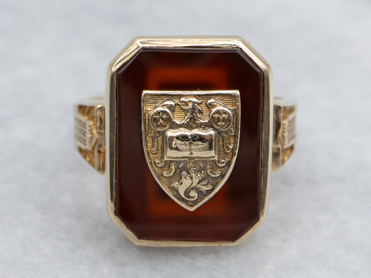 Antique Mundelein College University of Chicago Carnelian Crest Ring