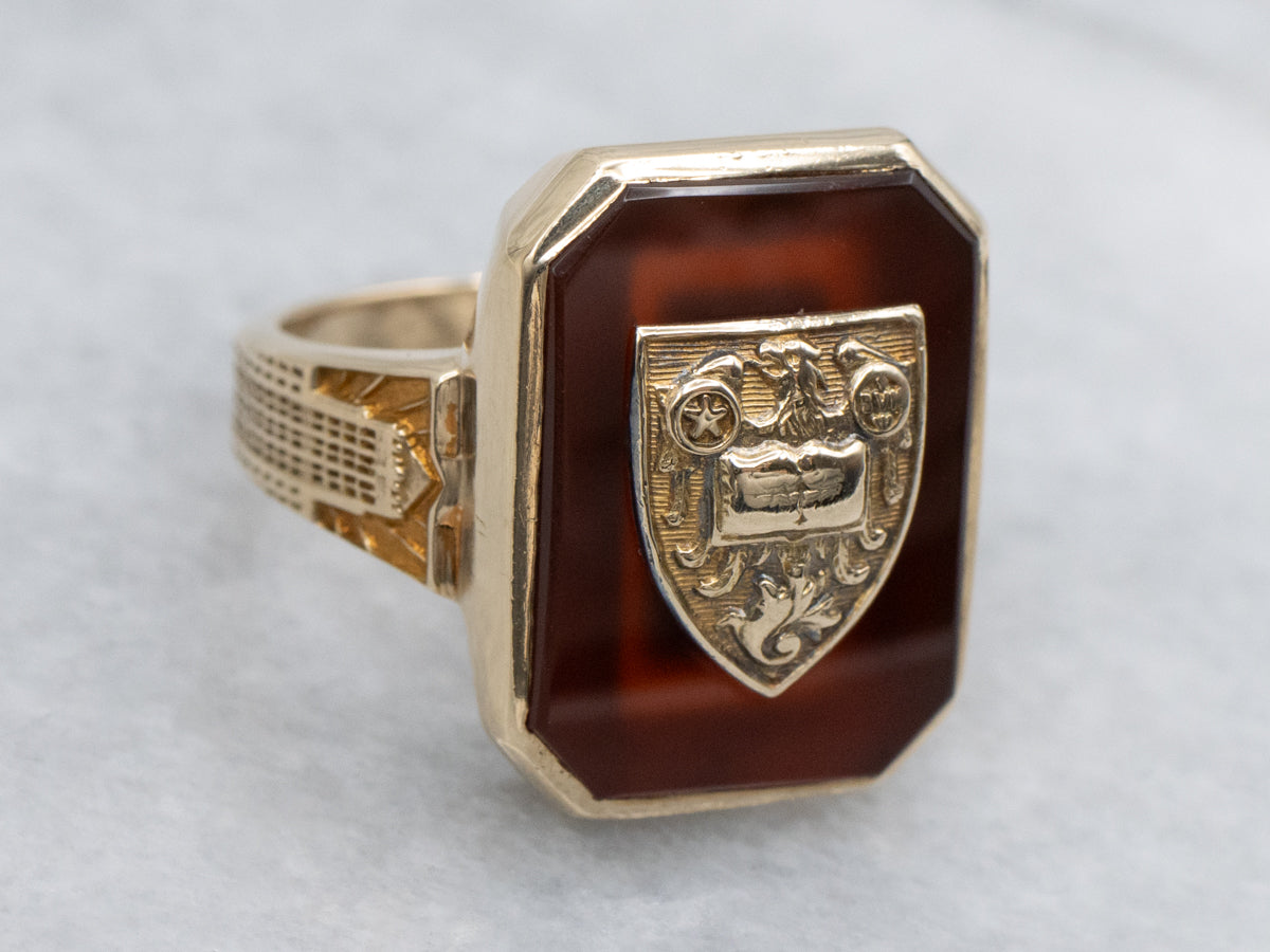 Antique Mundelein College University of Chicago Carnelian Crest Ring