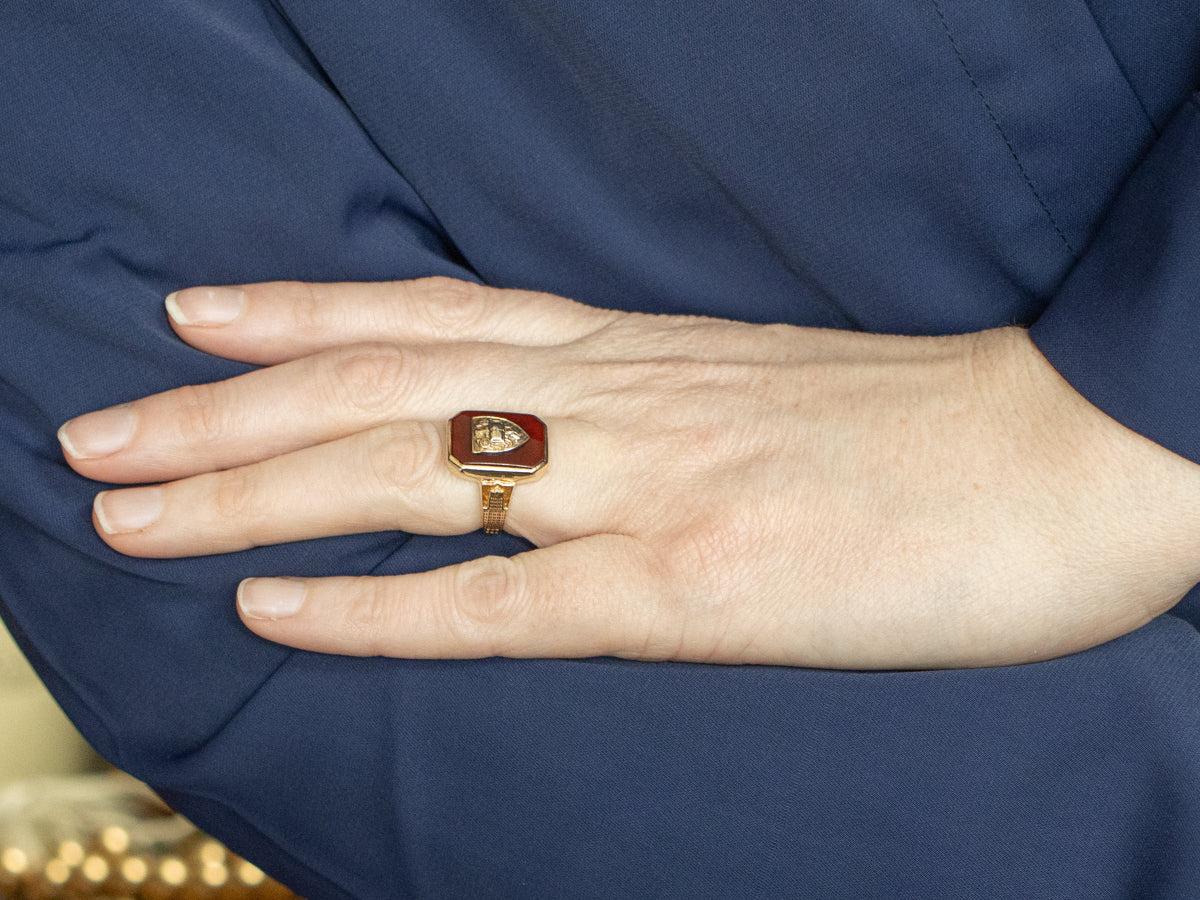 Antique Mundelein College University of Chicago Carnelian Crest Ring