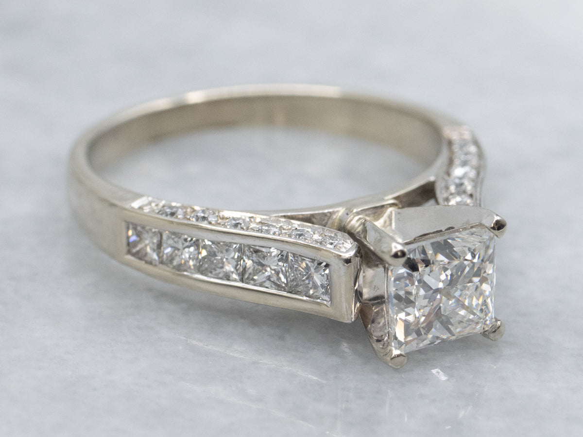 Modern Princess-Cut Diamond White Gold Engagement Ring